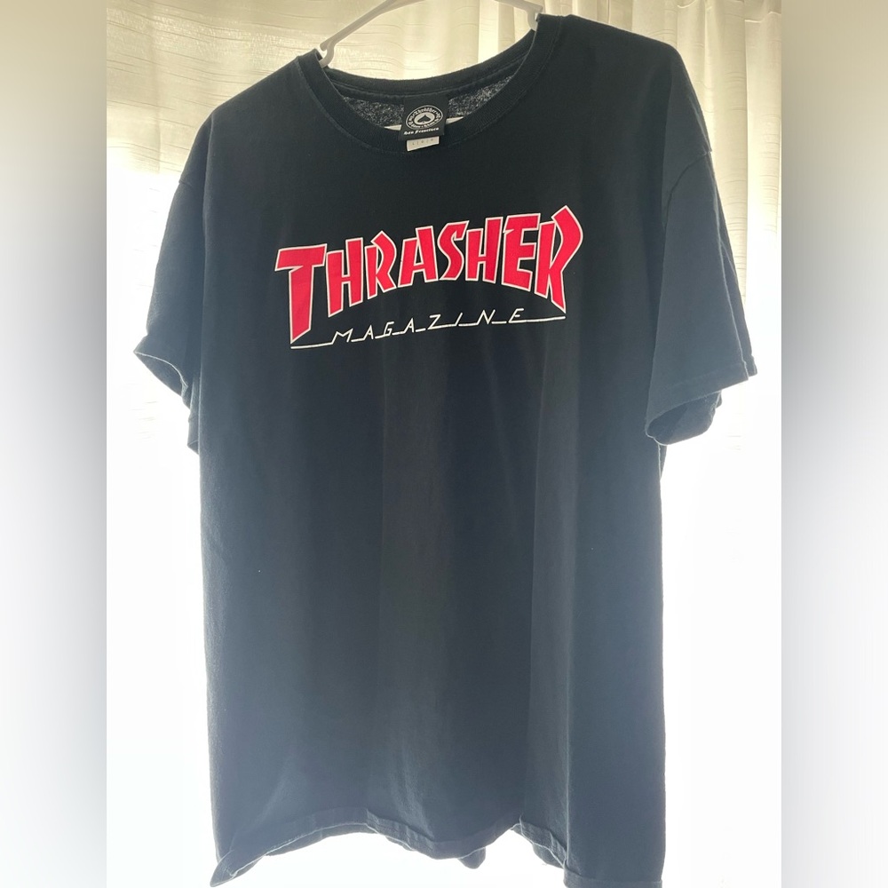 Thrasher Black T-Shirt with Red Logo